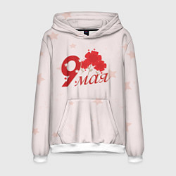 Толстовка-худи мужская 9 мая гвоздики, цвет: 3D-белый