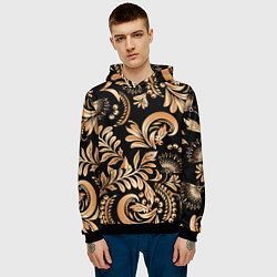 Толстовка-худи мужская Русский этнический узор с позолотой, цвет: 3D-черный — фото 2