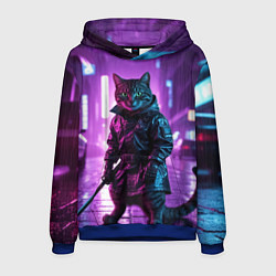 Толстовка-худи мужская Котик с катаной, цвет: 3D-синий
