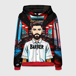 Толстовка-худи мужская Барбер в барбершопе, цвет: 3D-красный