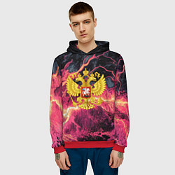 Толстовка-худи мужская Герб России текстура с молниями, цвет: 3D-красный — фото 2