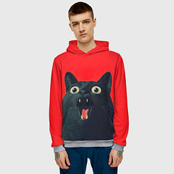 Толстовка-худи мужская Котик в шоке, цвет: 3D-меланж — фото 2