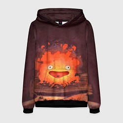 Толстовка-худи мужская Кальцифер акварель, цвет: 3D-черный