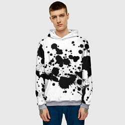 Толстовка-худи мужская Брызги черной краски, цвет: 3D-меланж — фото 2