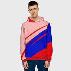 Толстовка-худи мужская Красно-синий текстурный с полосами, цвет: 3D-красный — фото 2