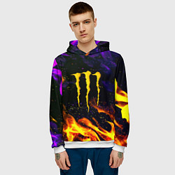 Толстовка-худи мужская Monster energy лого в огне, цвет: 3D-белый — фото 2