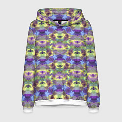 Толстовка-худи мужская Неоновый акварельный орнамент икат, цвет: 3D-белый