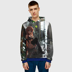 Толстовка-худи мужская Девушка в переулке под дождем, цвет: 3D-синий — фото 2