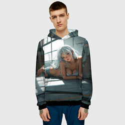 Толстовка-худи мужская Блондинка лежит у окна, цвет: 3D-черный — фото 2
