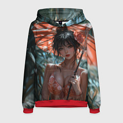 Толстовка-худи мужская Азиатская девушка с зонтом, цвет: 3D-красный