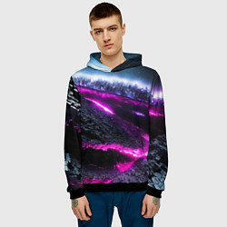 Толстовка-худи мужская Фентази город неон, цвет: 3D-черный — фото 2