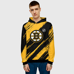 Толстовка-худи мужская Бостон Брюинз - брызги краски, цвет: 3D-черный — фото 2