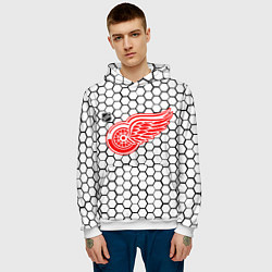 Толстовка-худи мужская Детройт Ред Уингз - белые соты, цвет: 3D-белый — фото 2
