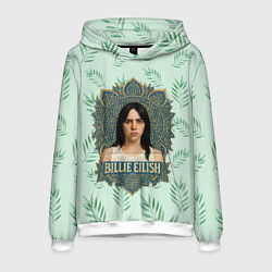 Толстовка-худи мужская Билли Айлиш рамка мандала, цвет: 3D-белый