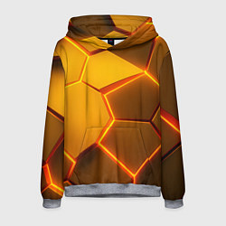 Толстовка-худи мужская Желтые неоновые соты - текстура, цвет: 3D-меланж