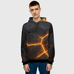 Толстовка-худи мужская Черные плиты с оранжевой молнией, цвет: 3D-черный — фото 2