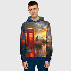 Толстовка-худи мужская Пейзаж с красной телефонной будкой, цвет: 3D-синий — фото 2