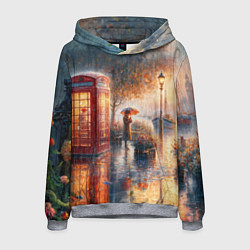 Толстовка-худи мужская Красная телефонная будка на набережной, цвет: 3D-меланж