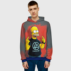 Толстовка-худи мужская Гомер в футболке Linkin Park, цвет: 3D-синий — фото 2