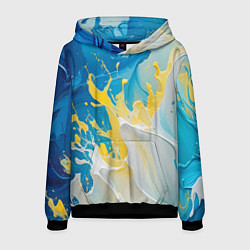 Толстовка-худи мужская Масляные краски, брызги, желтые белые синие цвета, цвет: 3D-черный