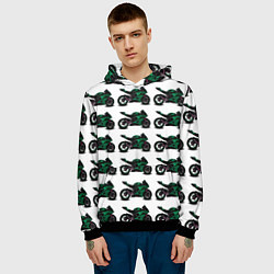 Толстовка-худи мужская Motorbike dark green, цвет: 3D-черный — фото 2