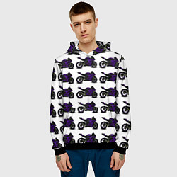 Толстовка-худи мужская The motorcycle is dark purple, цвет: 3D-черный — фото 2