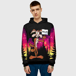 Толстовка-худи мужская Кайот в лесу, цвет: 3D-черный — фото 2