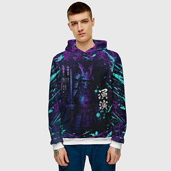 Толстовка-худи мужская Призрачный самурай - неоновый арт, цвет: 3D-белый — фото 2