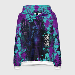 Толстовка-худи мужская Неоновый призрак самурая, цвет: 3D-белый