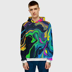 Толстовка-худи мужская Разводы и переливы разноцветной краски, цвет: 3D-белый — фото 2