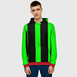 Толстовка-худи мужская Color green black lines, цвет: 3D-красный — фото 2