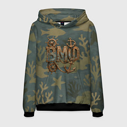 Толстовка-худи мужская ВМФ старые буквы, цвет: 3D-черный