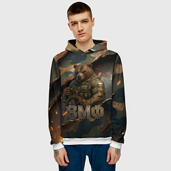 Толстовка-худи мужская ВМФ медведь у штурвала на фоне камуфляжа, цвет: 3D-белый — фото 2