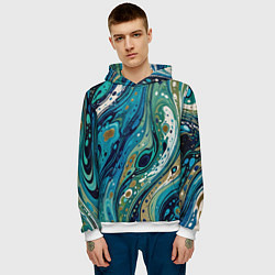 Толстовка-худи мужская Сине-зеленый абстрактный узор, цвет: 3D-белый — фото 2