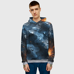 Толстовка-худи мужская Синий камуфляж с каплями, цвет: 3D-меланж — фото 2