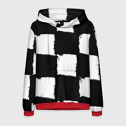 Толстовка-худи мужская Черные квадраты в виде шахматной доски, цвет: 3D-красный