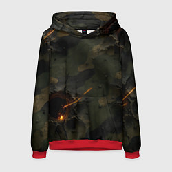 Толстовка-худи мужская Огненные следы от пуль на камуфляже, цвет: 3D-красный