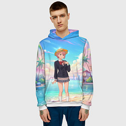 Толстовка-худи мужская Дандадан Сиратори Айра на берегу моря, цвет: 3D-белый — фото 2