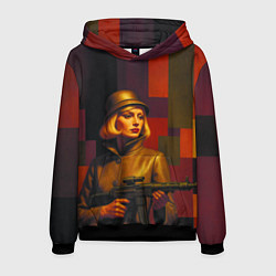 Толстовка-худи мужская Девушка с автоматом ретрофутуризм поп-арт 1970-е, цвет: 3D-черный