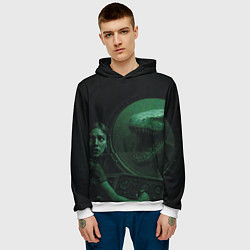 Толстовка-худи мужская На батискаф с девушкой нападает Тилозавр ужасы, цвет: 3D-белый — фото 2