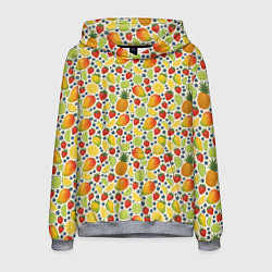Толстовка-худи мужская Ягоды и фрукты паттерн, цвет: 3D-меланж