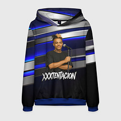 Толстовка-худи мужская XXXTentacion с микрофоном довольный, цвет: 3D-синий