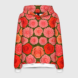 Толстовка-худи мужская Цветочная поляна паттерн, цвет: 3D-белый