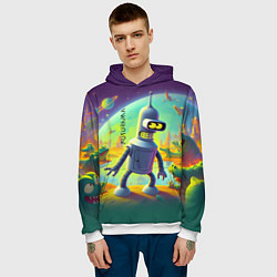 Толстовка-худи мужская Робот-сгибальщик Бендер на планете крокодилов - не, цвет: 3D-белый — фото 2