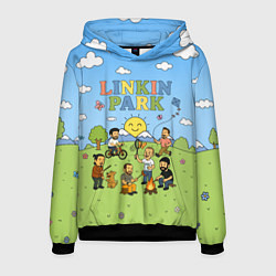 Толстовка-худи мужская Linkin Park мультяшный стиль на поляне, цвет: 3D-черный