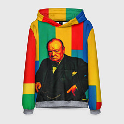 Толстовка-худи мужская Уинстон Черчилль поп-арт, цвет: 3D-меланж