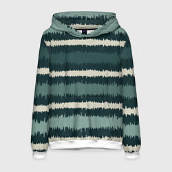 Толстовка-худи мужская Полосы зигзагообразные зеленые, цвет: 3D-белый