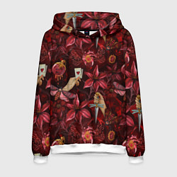 Толстовка-худи мужская Бордовая готика с сердцем, лилиями и мотыльками, цвет: 3D-белый