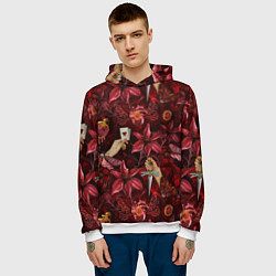 Толстовка-худи мужская Бордовая готика с сердцем, лилиями и мотыльками, цвет: 3D-белый — фото 2