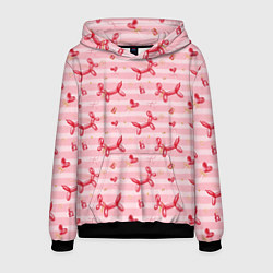 Толстовка-худи мужская Красные шарики-собачки на розовых полосках, цвет: 3D-черный